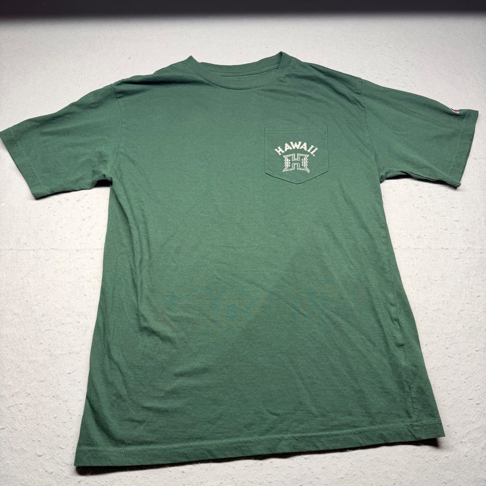 Champion T-Shirt Mens Medium Green Univ of Hawaii Rainbow Warriors Pocket Tee